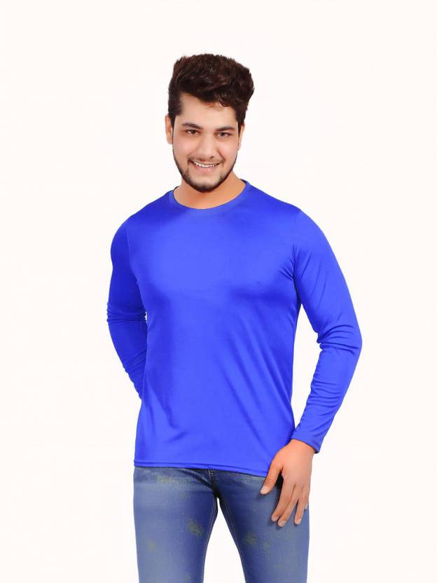 KASPY Solid Men Round Neck Dark Blue T-Shirt