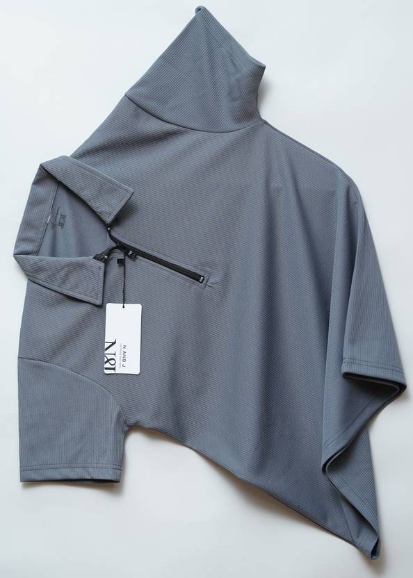 N AND J Men Solid Polo Neck Polyester Grey T-Shirt