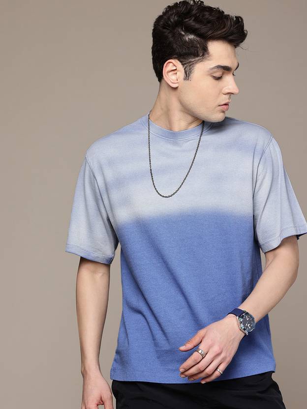 METRONAUT Washed Men Crew Neck Polycotton Blue T-Shirt