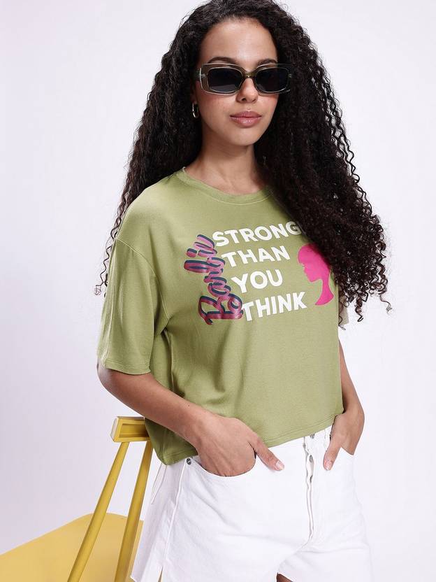 Kook N Keech Women Printed Round Neck Viscose Rayon Green T-Shirt
