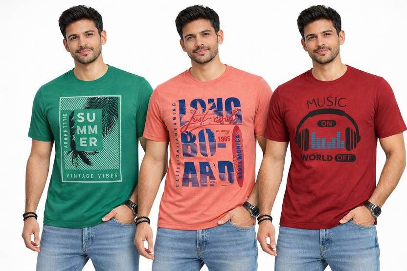cottonhub Printed Men Round Neck Multicolor T-Shirt