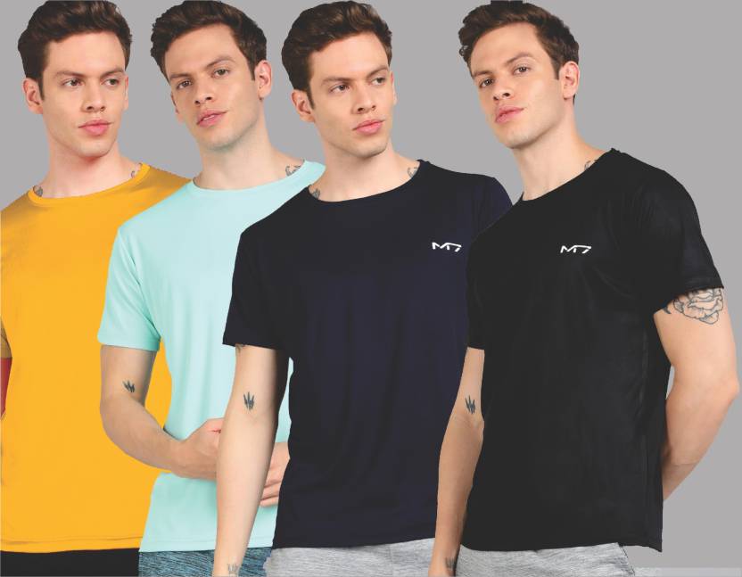 [Sizes ] M7 By Metronaut Pack of 4 Men Solid Round Neck Poly Cotton Multicolor T-Shirt