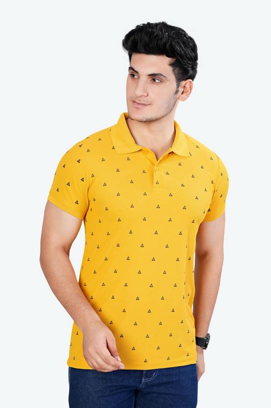 GAMEPOINT Men Graphic Print Polo Neck Polyester Yellow T-Shirt