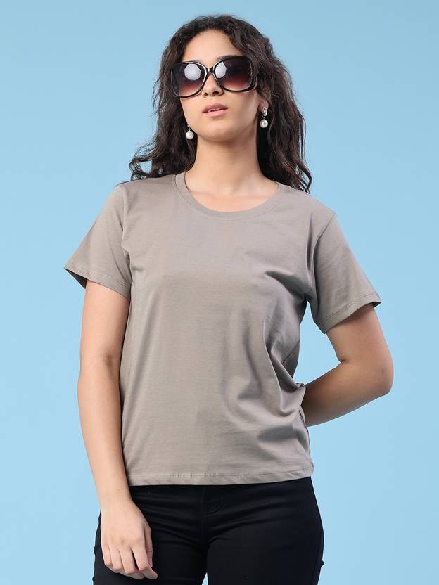 LIMEROAD Solid Women Round Neck Grey T-Shirt