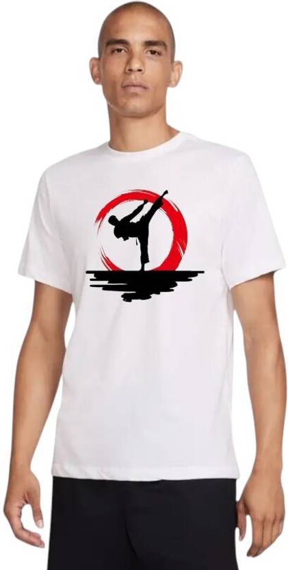 Attirea Men Printed Round Neck Polyester White T-Shirt