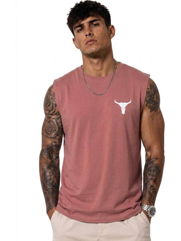 ColorChakra Men Printed Round Neck Cotton Blend Pink T-Shirt