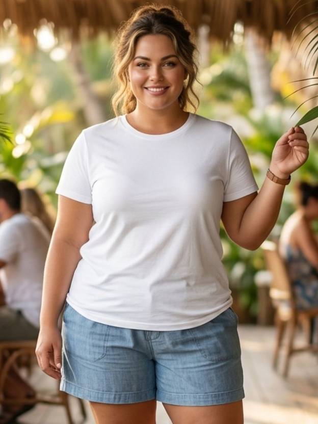 RIGO Women Solid Round Neck Pure Cotton White T-Shirt