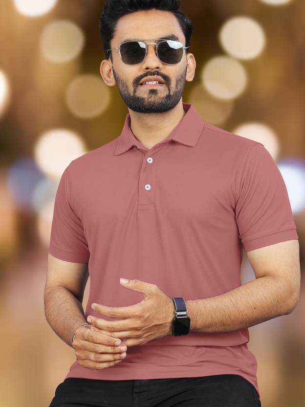 VeBNoR Men Solid Polo Neck Polyester Pink T-Shirt