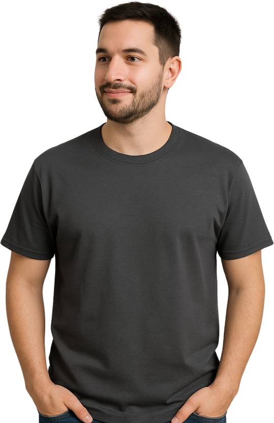 Next Generation Trendz Men Solid Round Neck Reversible Pure Cotton Silver T-Shirt