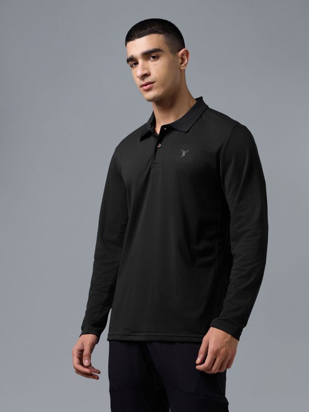 TECHNOSPORT Men Black Polyester Polo Neck T-Shirt - Image 3