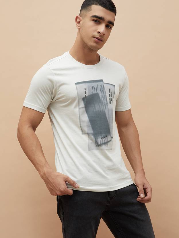 Forca by Lifestyle Printed Men Round Neck Grey T-Shirt