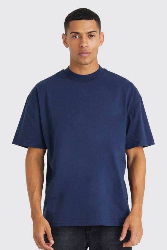 CULTURECREW Men Solid Round Neck Pure Cotton Blue T-Shirt