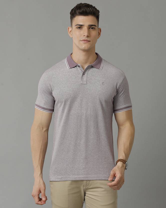 CAVALLO BY LINEN CLUB Men Solid Polo Neck Linen Blend Grey T-Shirt