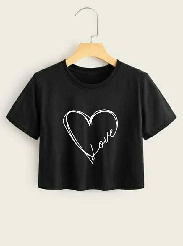 UG Fashion Printed Women Round Neck Black T-Shirt