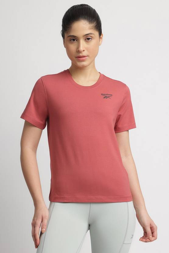 REEBOK Women Printed Round Neck Cotton Blend Red T-Shirt