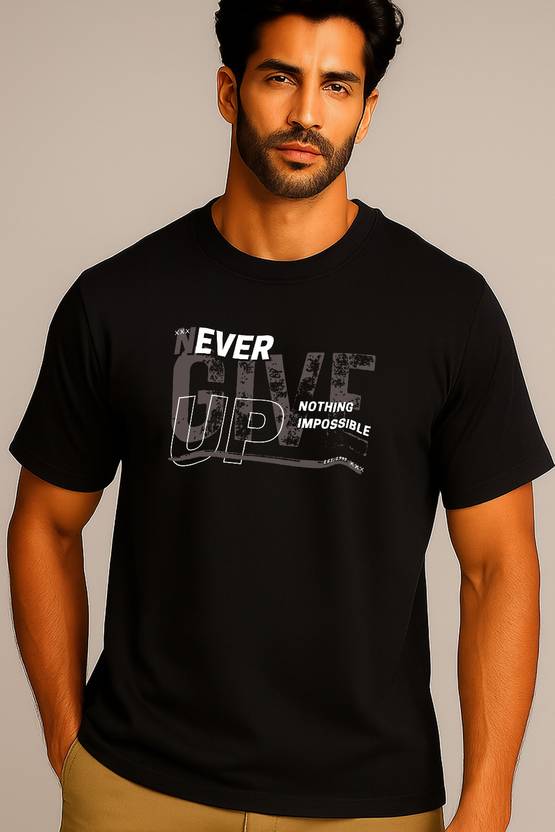 JUARI BE A GENTLEMAN Typography Men Round Neck Black T-Shirt