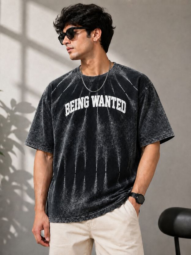 Being Wanted Men Black Cotton T-Shirt - Image 1