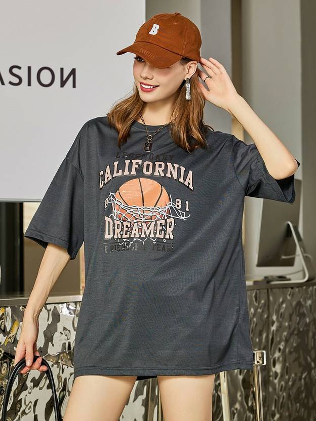 Christy World Women Graphic Print Round Neck Polycotton Grey T-Shirt