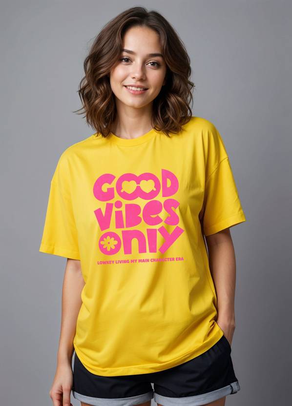 Smartees Women Printed Round Neck Pure Cotton Yellow T-Shirt