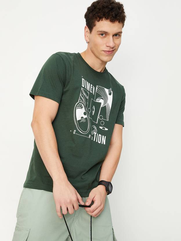 MAX Printed, Typography Men Round Neck Green TShirt Buy MAX Printed