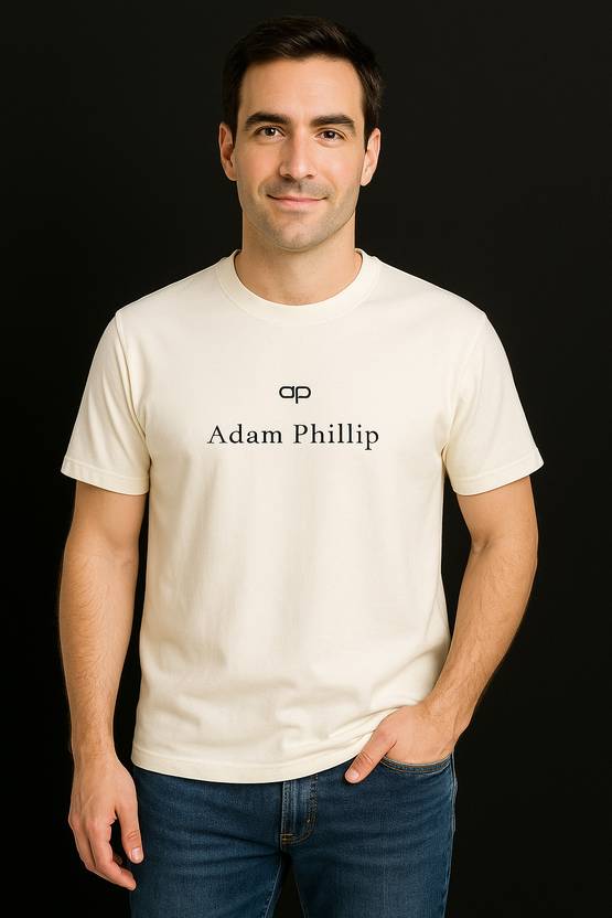 Adam Phillip Graphic Print Men Round Neck Beige T-Shirt