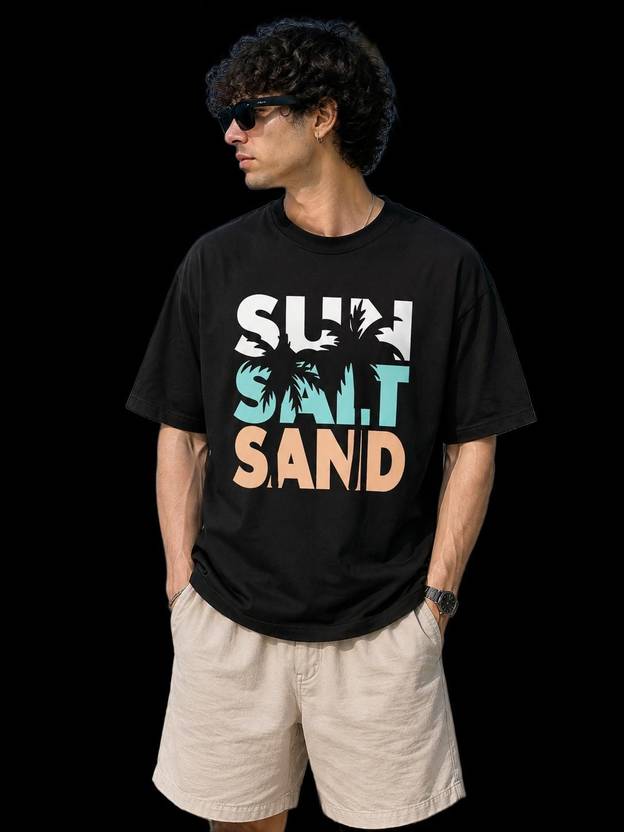 TeeVybe Men Printed Round Neck Pure Cotton Black T-Shirt