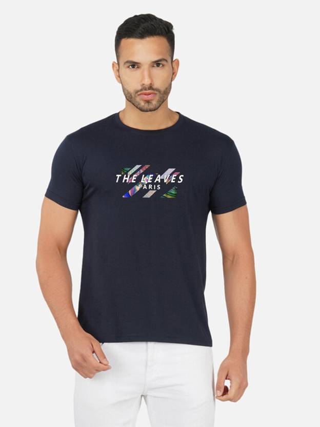 GLOBAL NOMAD Men Printed Round Neck Cotton Blend Navy Blue T-Shirt