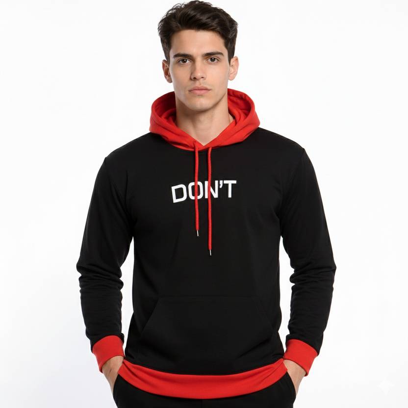Bhadawar Creations Men Printed Hooded Neck Cotton Blend Black, Red T-Shirt