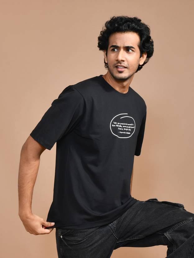 ACTEMEN Printed, Typography, Graphic Print Men Round Neck Black T-Shirt