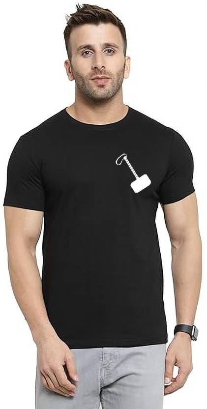 bfb Men Solid Round Neck Cotton Blend Black T-Shirt