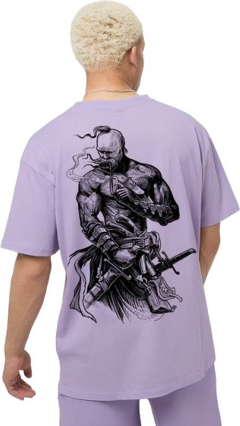 BUKKL Men Printed Round Neck Pure Cotton Purple T-Shirt