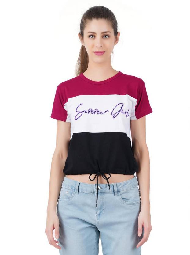 BERRY STREET Typography Women Round Neck Maroon T-Shirt