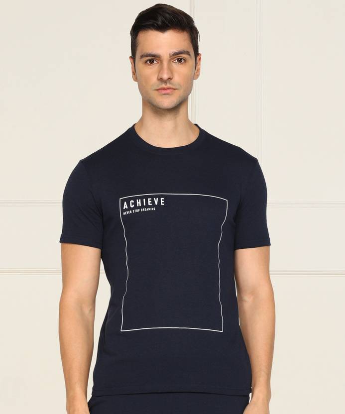 [Sizes S, M] Billion Printed Men Crew Neck Cotton Blend Dark Blue T-Shirt