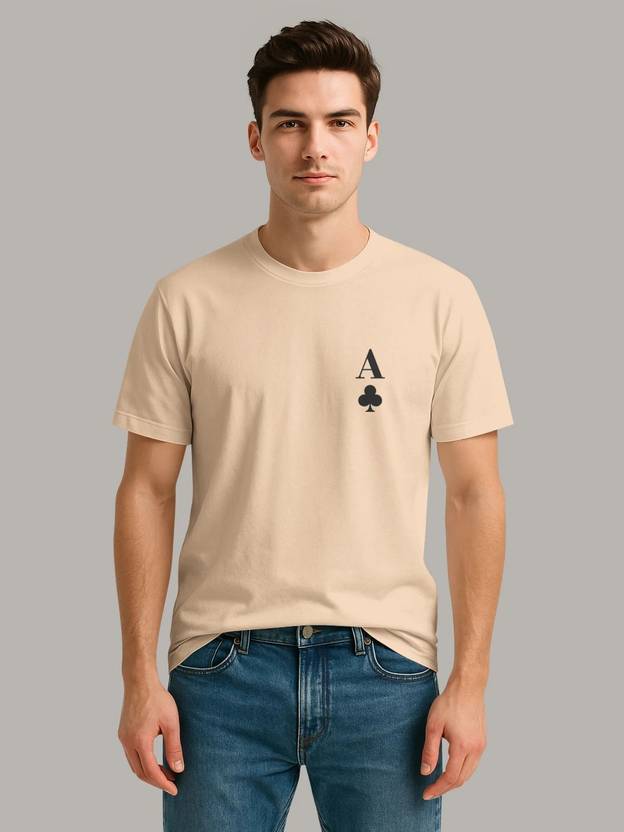 Bullmer Men Graphic Print Round Neck Cotton Blend Beige T-Shirt