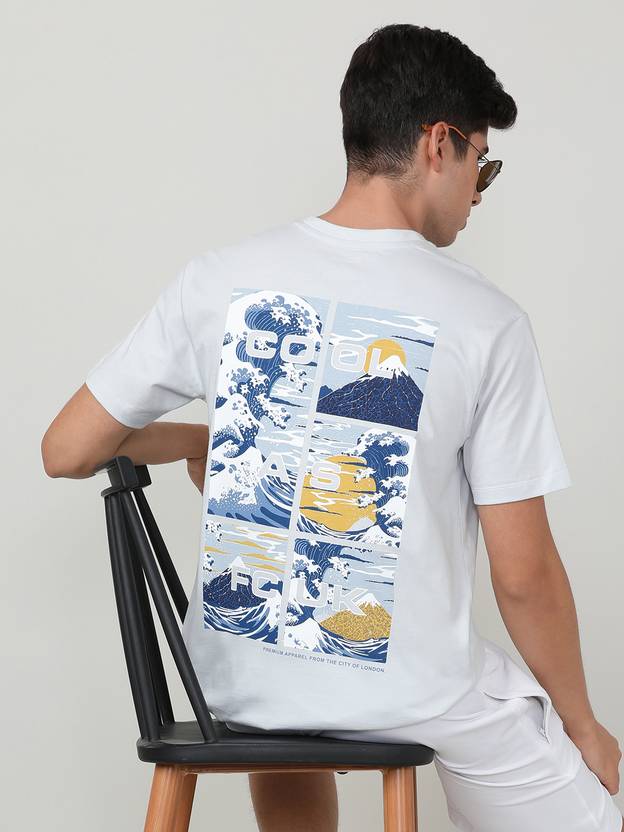 FCUK Men Printed Crew Neck Pure Cotton Grey T-Shirt
