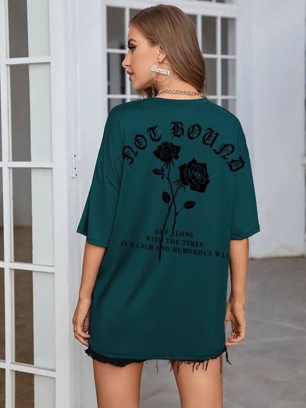 RIGO Printed Women Round Neck Green T-Shirt