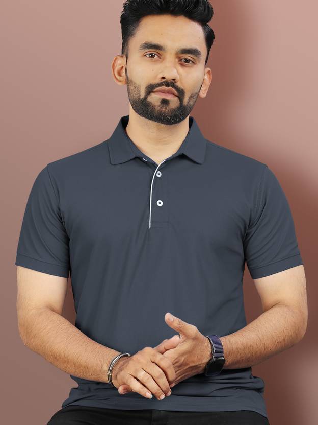 VeBNoR Men Solid Polo Neck Polyester Grey T-Shirt