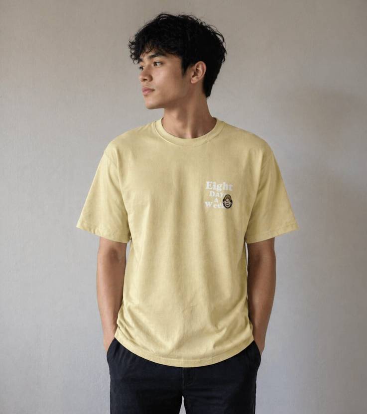 MENTOR Men Graphic Print Round Neck Cotton Blend Yellow T-Shirt