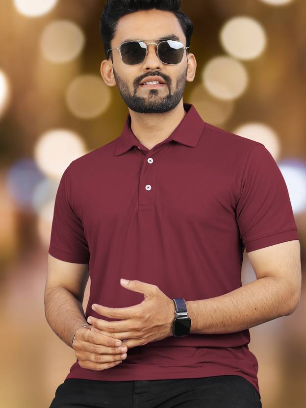 VeBNoR Men Solid Polo Neck Polyester Maroon T-Shirt