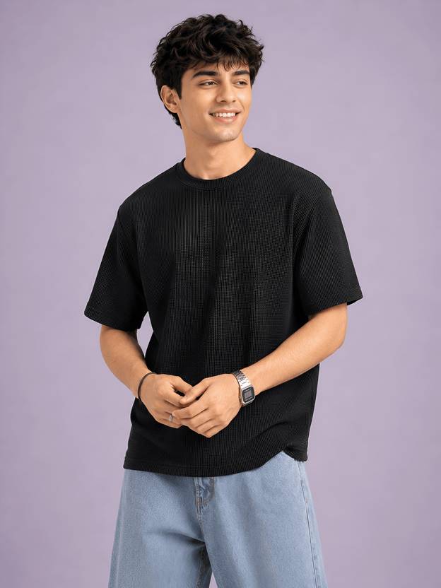 Kook N Keech Men Solid Round Neck Polyester Black T-Shirt