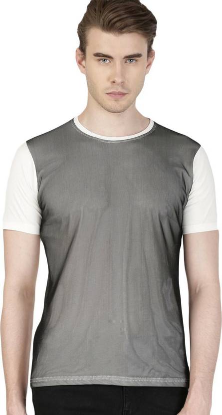 ether Men Solid Round Neck Polycotton White, Black T-Shirt