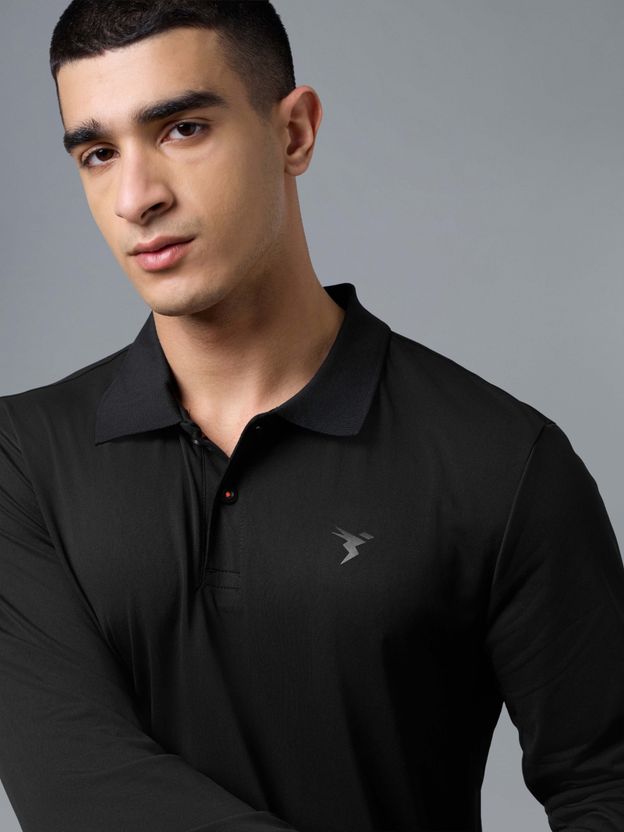 TECHNOSPORT Men Black Polyester Polo Neck T-Shirt - Image 5