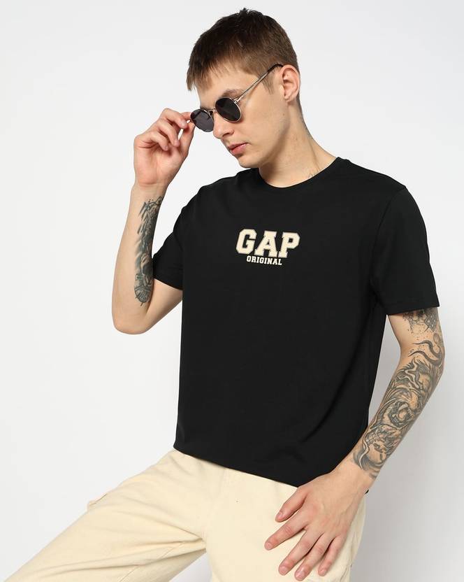 GAP Printed Men Crew Neck Black T-Shirt