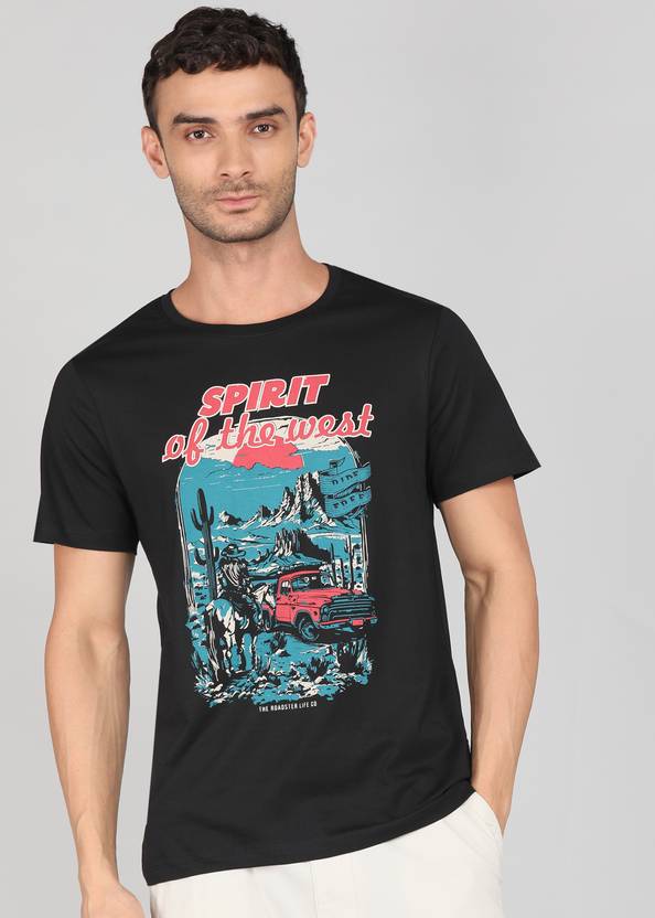 Roadster Graphic Print Men Round Neck Black T-Shirt