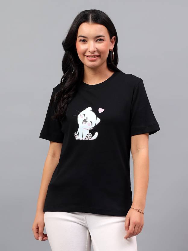 AVOR LIFESTYLE Graphic Print Women Round Neck Black T-Shirt