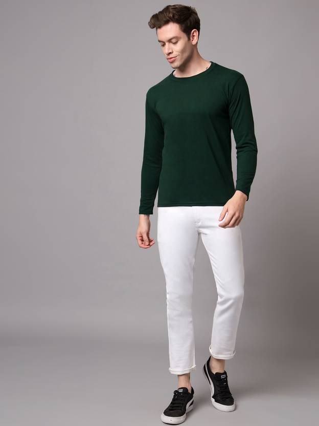 [Sizes ] InkTees Men Solid Round Neck Polyester Dark Green T-Shirt