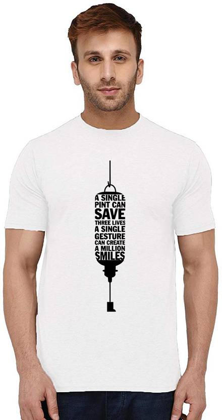 Aseria Men Printed Round Neck Cotton Blend White T-Shirt