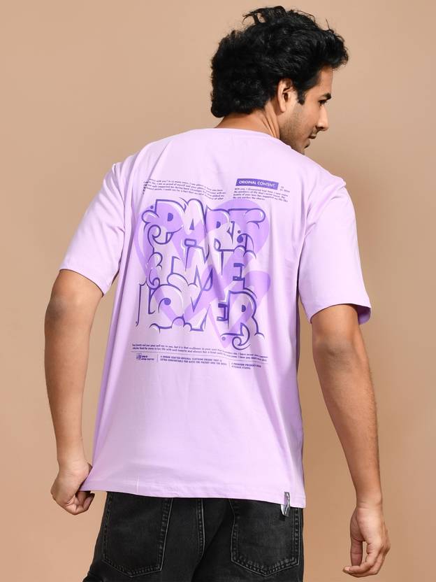 ACTEMEN Printed, Typography, Graphic Print Men Round Neck Purple T-Shirt