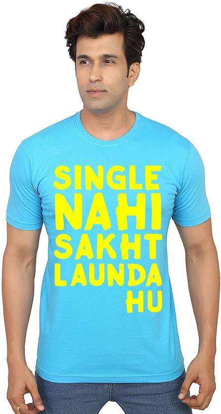 Aseria Men Printed Round Neck Pure Cotton Blue T-Shirt