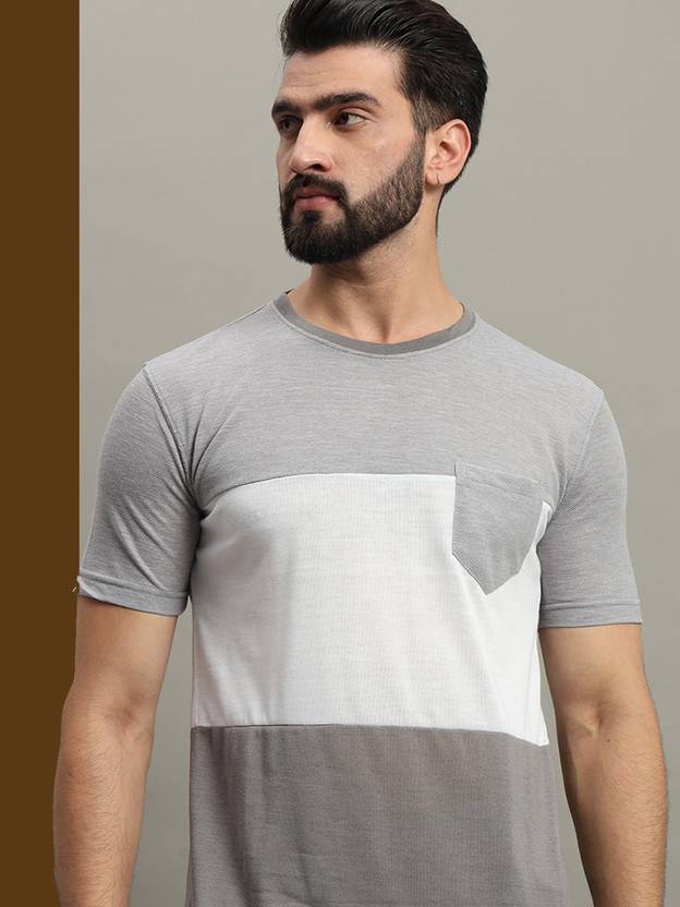 GETGOLF Men Colorblock Round Neck Cotton Blend Grey T-Shirt